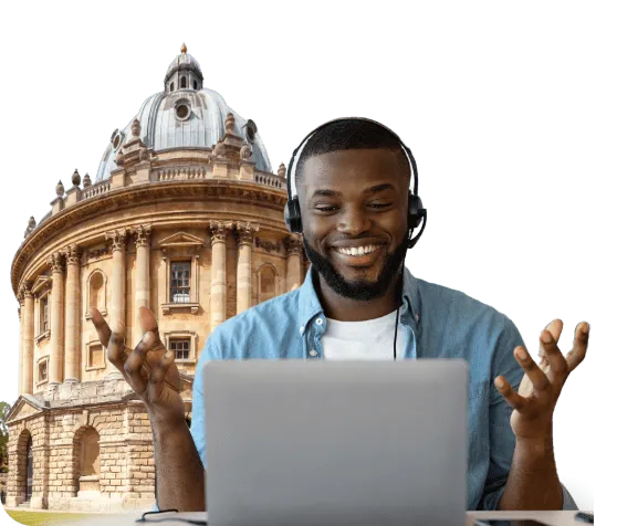 tutor teaching in front of laptop